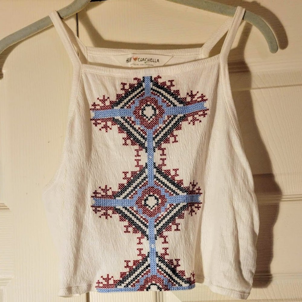 H&M White Cochella Crop top Size L